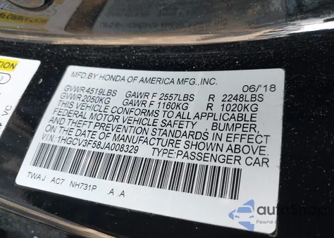 2018 Honda Accord Hybrid Ex-L from USA, damaged, VIN 1HGCV3F58JA008329